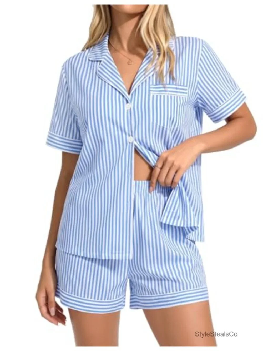 100% Cotton Pajama Set Short Sleeve Button Down Loungewear